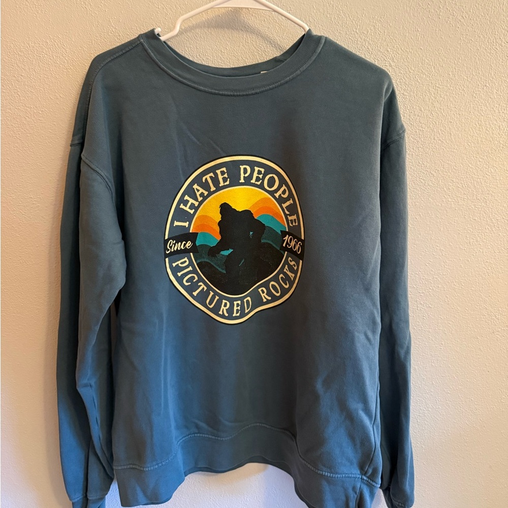 I Hate People Graphic Crewneck Sweatshirt - Teal